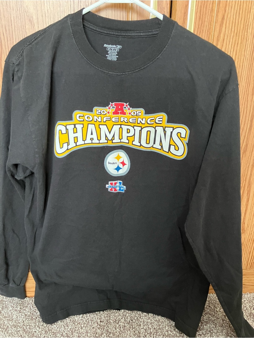 Vintage Steelers Reebok Mens Black 'Conference Champions' Long-Sleeve Shirt